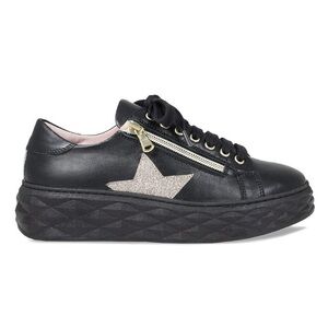 NWOB Sole Bliss Porto Star Black Leather Glitter Sneakers Women Size EU 38 US 7